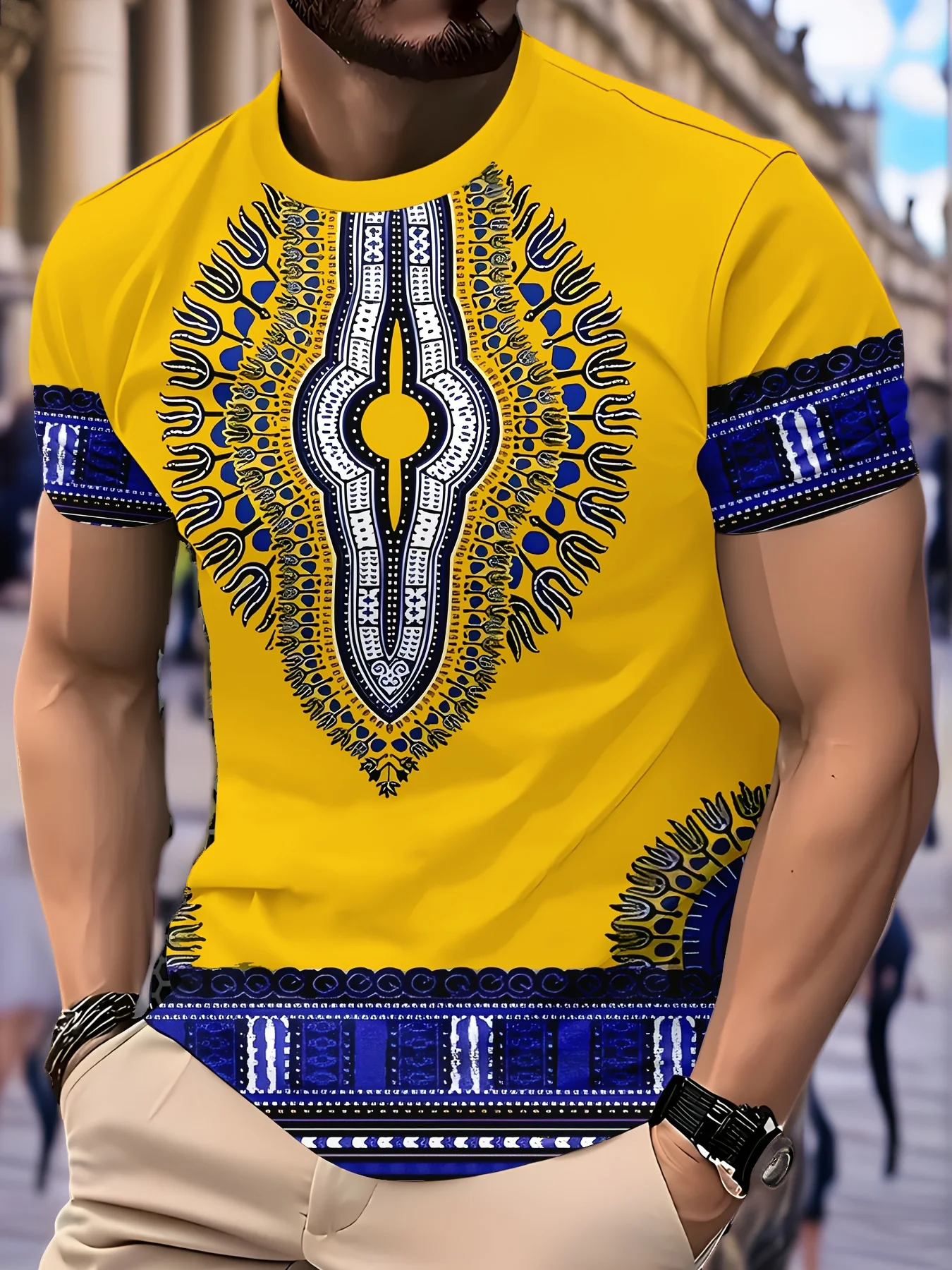 Dashiki Shirt Men - Camiseta Vintage para Hombre con Estampado