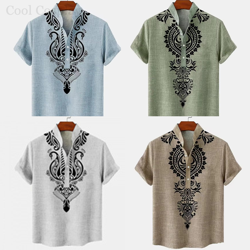 Ethnic Fashion Style - Camiseta Henley Retro para Hombre, Camisa