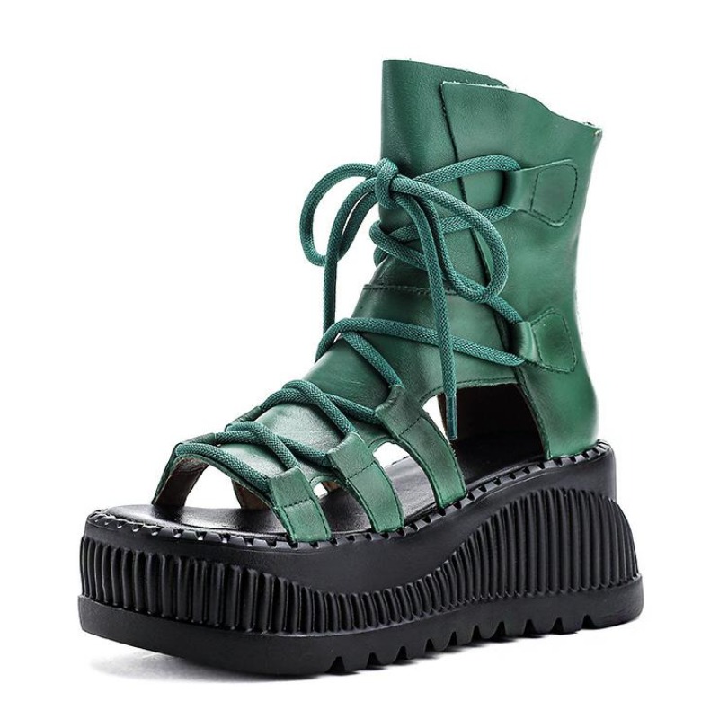 Ethnic Fashion Style - Botines étnicos de cuero genuino de