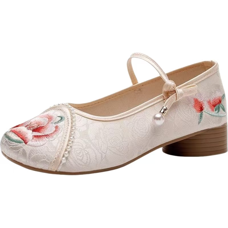 Ethnic Style - Zapatos Cheongsam de Tacón Bajo para