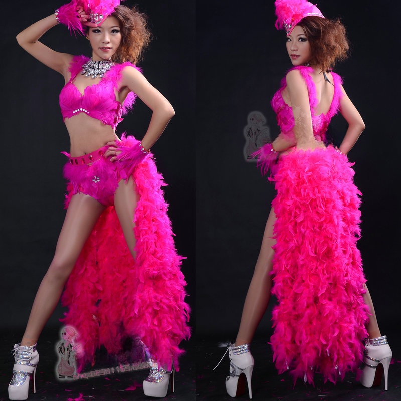 Fashion Show Ethnic Wear - Traje de plumas largas sexys para
