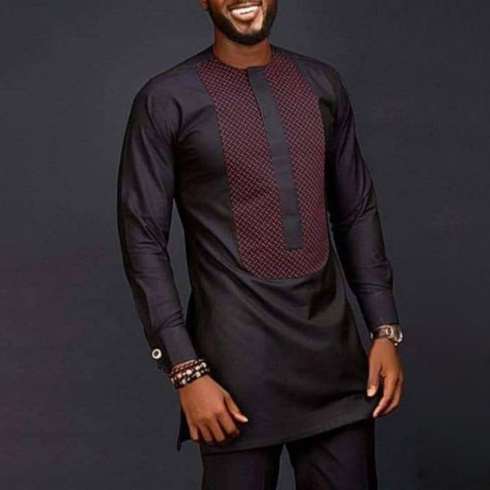 Dashiki Shirt Men - Camisa de manga larga con estampado