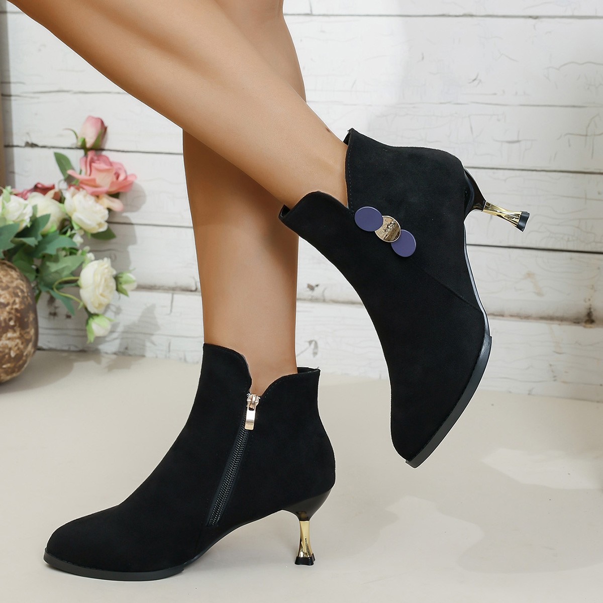 Ethnic Fashion Style - Botines de tacón alto para mujer,
